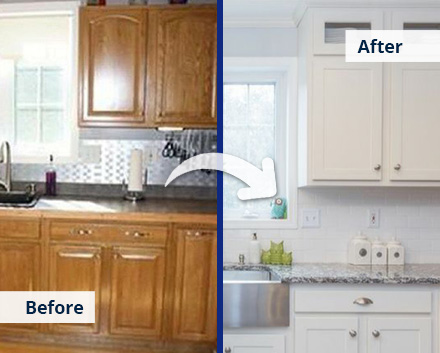 Kitchen Cabinet Refacing Before and After Results Showing an Old Kitchen Turned New