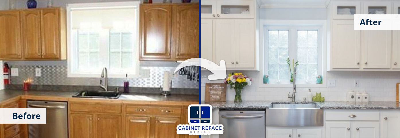 Kitchen Cabinet Refacing Before and After Results Showing an Old Kitchen Turned New