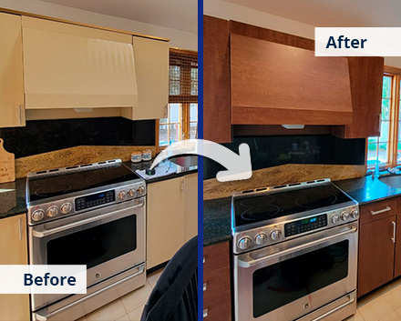 Outdated Cream Colored Kitchen Cabinets Turned Into a Wood Modern Version With Kitchen Cabinet Refacing
