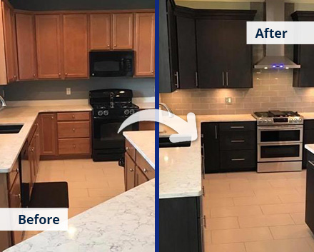 Outdated Wood Cabinets Transformed to a Modern Sleek Version With Cabinet Refacing