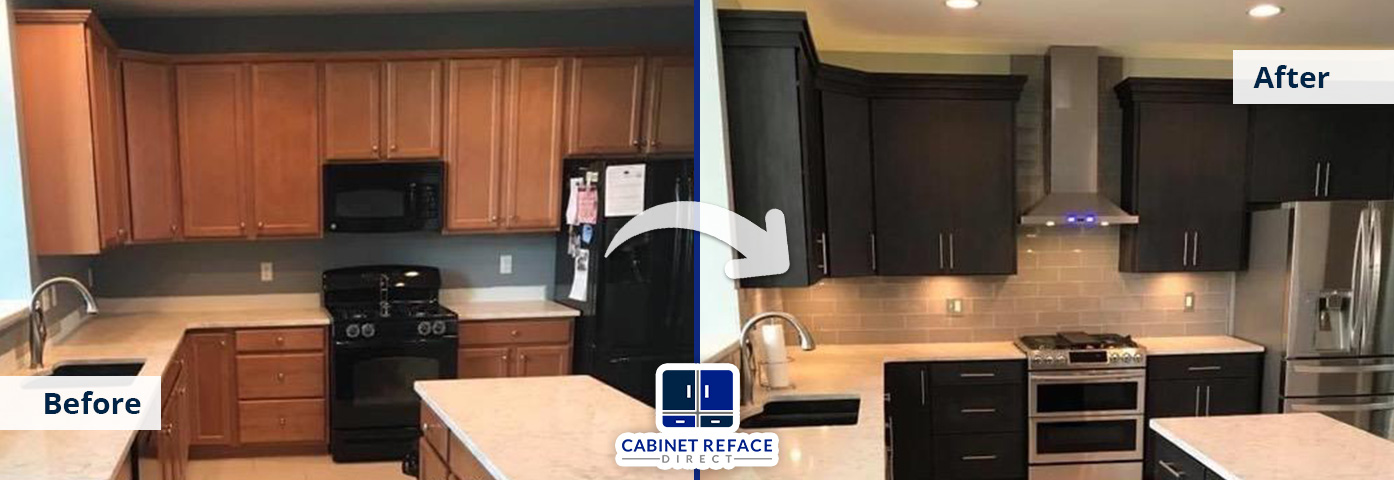 Outdated Wood Cabinets Transformed to a Modern Sleek Version With Cabinet Refacing