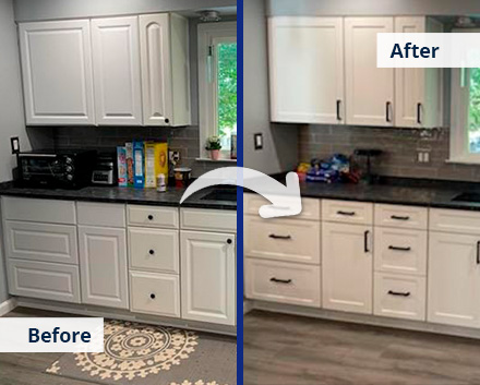 Old White Cabinets Without Knobs Turn New and Modern With Cabinet Refacing
