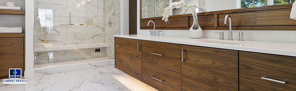 Wood Bathroom Cabinets Refaced With Our Bathroom Cabinet Refacing Service