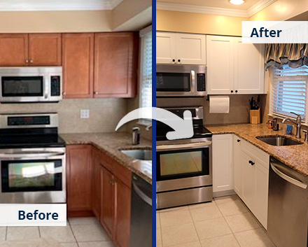 Old Brown Kitchen Cabinets Refaced to White Sleek Modern Versions