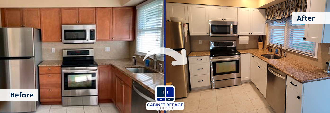 Old Brown Kitchen Cabinets Refaced to White Sleek Modern Versions