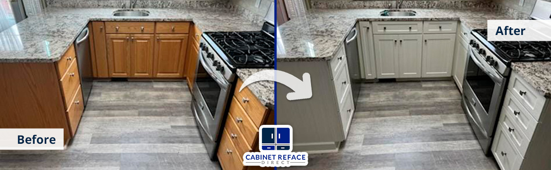 Before and After Images of a Kitchen Cabinet Refacing Job